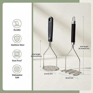 2pcs Heavy Duty Stainless Steel Potato Masher for Avocado Beans Vegetables Dishwasher Safe