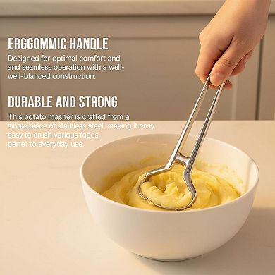 Heavy Duty Stainless Steel Potato Masher Rustproof One Piece Design Vegetables Fruits Beans