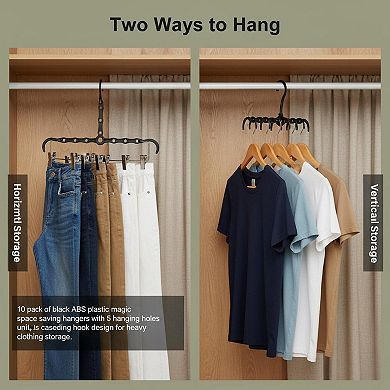 Black Magic 10-Pack 5-Hole Space-Saving Cascading Closet Organizers for Heavy Clothes College Dorm