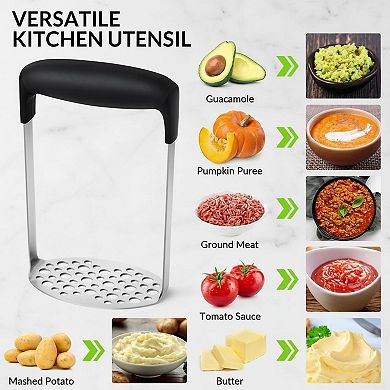 Upgraded Potato Masher: Durable 304 Stainless Steel, Rust-Proof Dishwasher-Safe Heavy Duty Kitchen