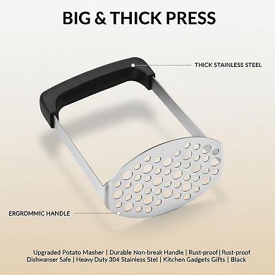 Upgraded Potato Masher: Durable 304 Stainless Steel, Rust-Proof Dishwasher-Safe Heavy Duty Kitchen