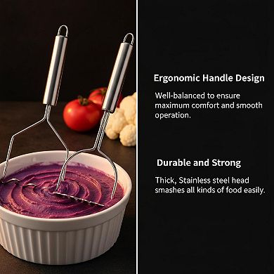 2 Pack Stainless Steel Potato Masher Set with 2 Styles for Vegetables Fruits Beans