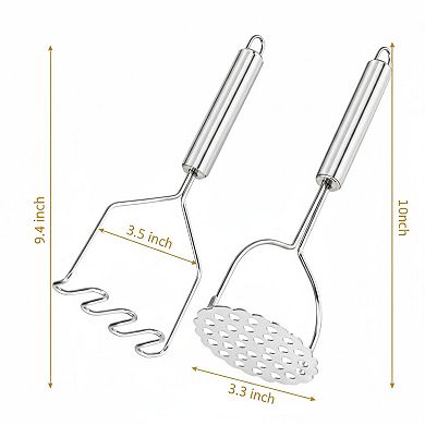 2 Pack Stainless Steel Potato Masher Set with 2 Styles for Vegetables Fruits Beans