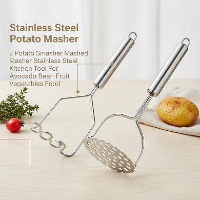 2 Pack Stainless Steel Potato Masher Set with 2 Styles for Vegetables Fruits Beans