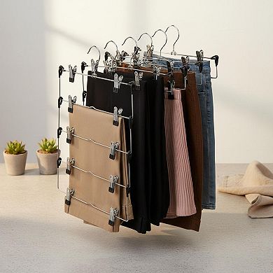 5 Tier Skirt Hangers With Clips 3 Pack Space Saving Metal Clothes Hanger