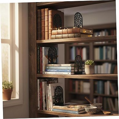 Metal Bookends Decorative Tree Heavy Duty L Shaped Non Slip 3 Pairs for Home Office
