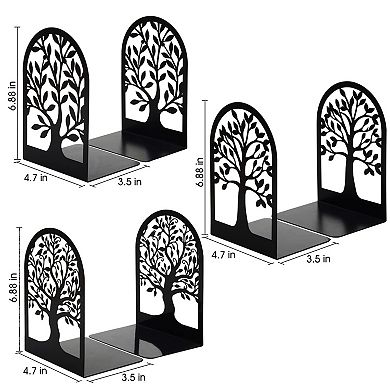 Metal Bookends Decorative Tree Heavy Duty L Shaped Non Slip 3 Pairs for Home Office