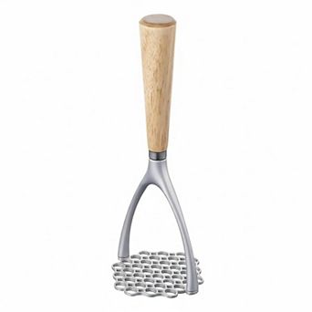 Food Grade Aluminum Potato Masher with Oak Handle Ergonomic Manual Kitchen Tool