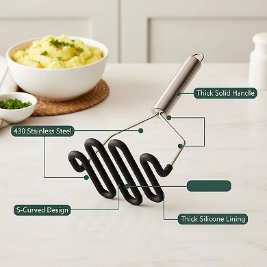 Non scratch silicone potato masher heavy duty stainless steel vegetable masher with soft handle