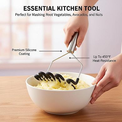 Non scratch silicone potato masher heavy duty stainless steel vegetable masher with soft handle
