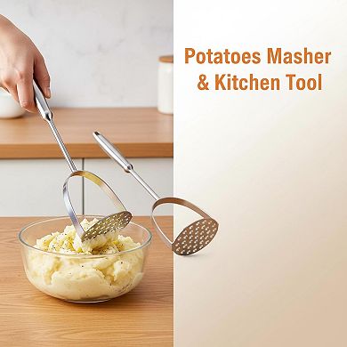Stainless Steel Potato Masher Heavy Duty Long Handle 304 Food Grade Multifunction Kitchen Tool