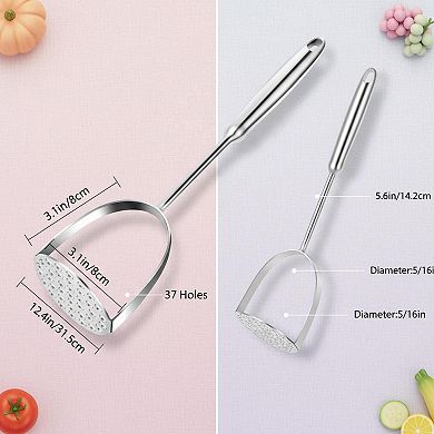 Stainless Steel Potato Masher Heavy Duty Long Handle 304 Food Grade Multifunction Kitchen Tool