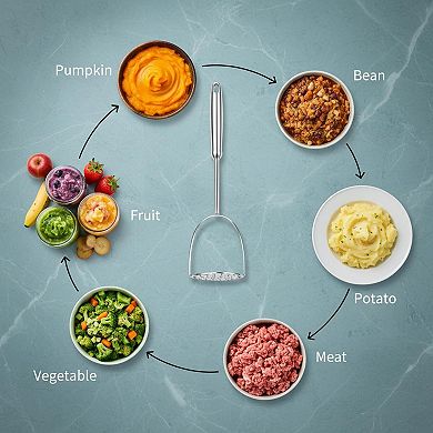 Stainless Steel Potato Masher Heavy Duty Long Handle 304 Food Grade Multifunction Kitchen Tool