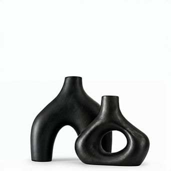 Set Of 2 Donut Vases Minimalist Nordic Ceramic Hollow Decor Table Centerpiece Home Office