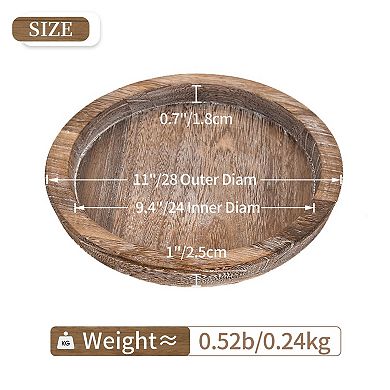 Round Wooden Tray Rustic Farmhouse Decor Serving Coffee Table Centerpiece
