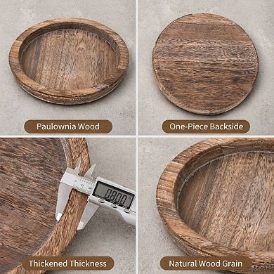 Round Wooden Tray Rustic Farmhouse Decor Serving Coffee Table Centerpiece