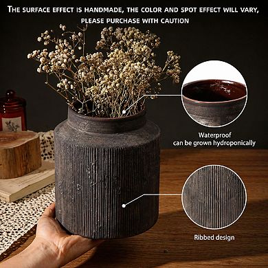 Rustic Farmhouse Ceramic Vase Terracotta Decor for Home Dining Table Living Room