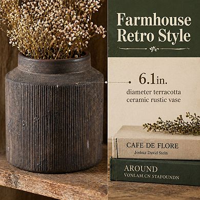 Rustic Farmhouse Ceramic Vase Terracotta Decor for Home Dining Table Living Room