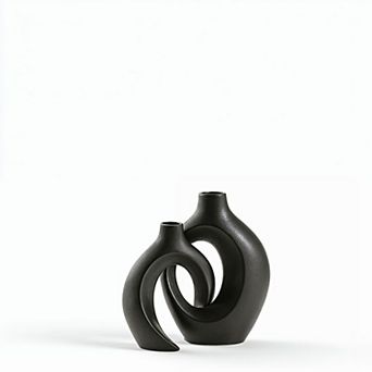 Set Of 2 Ceramic Vases Modern Decorative Handmade For Home Table Decor