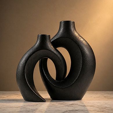 Set Of 2 Ceramic Vases Modern Decorative Handmade For Home Table Decor