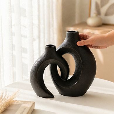 Set Of 2 Ceramic Vases Modern Decorative Handmade For Home Table Decor