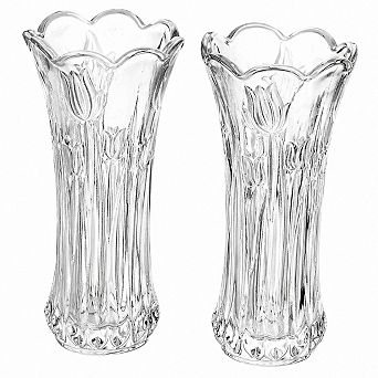 Set Of 2 Glass Flower Vase Crystal Heavy Duty Tall Flared Home Wedding Centerpiece