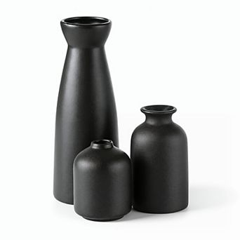 Black Ceramic Vase Set (3 Small) Modern Boho Decor Vases for Home Shelf Table Entryway Pampas Grass