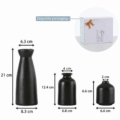 Black Ceramic Vase Set (3 Small) Modern Boho Decor Vases for Home Shelf Table Entryway Pampas Grass
