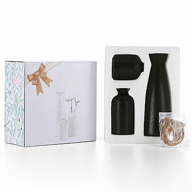 Black Ceramic Vase Set (3 Small) Modern Boho Decor Vases for Home Shelf Table Entryway Pampas Grass