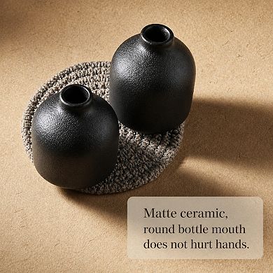 Black Ceramic Vase Set (3 Small) Modern Boho Decor Vases for Home Shelf Table Entryway Pampas Grass