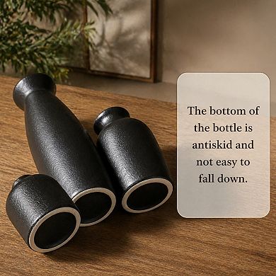 Black Ceramic Vase Set (3 Small) Modern Boho Decor Vases for Home Shelf Table Entryway Pampas Grass