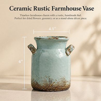 Ceramic Rustic Farmhouse Vase Distressed Decorative Flower Vase Home Decor Multi-Occasion