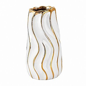 White Ceramic Vase Vertical Stripe Modern Minimalist Decor for Home Office Tabletop Centerpiece
