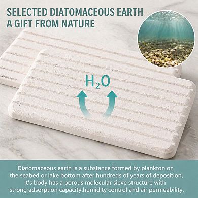 2 Pack Water Absorbent Diatomite Coasters Striped Anti Skid for Kitchen Bathroom