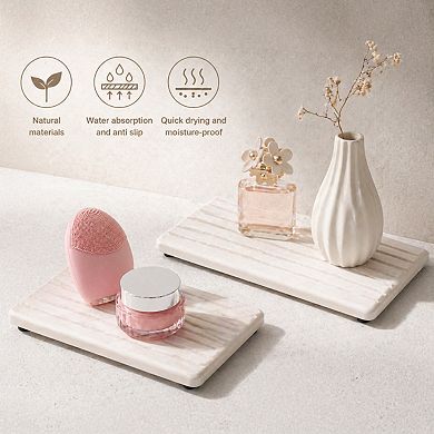 2 Pack Water Absorbent Diatomite Coasters Striped Anti Skid for Kitchen Bathroom