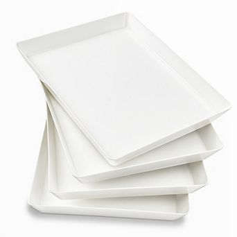 4-Pack Plastic Serving Trays Reusable Stackable White Large for Party Food Display