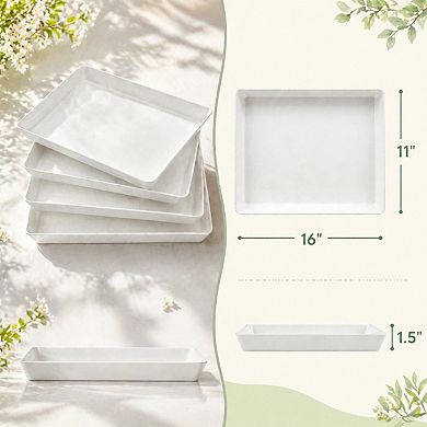 4-Pack Plastic Serving Trays Reusable Stackable White Large for Party Food Display