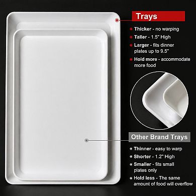 4-Pack Plastic Serving Trays Reusable Stackable White Large for Party Food Display