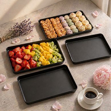 4 Serving Trays for Entertaining Reusable Plastic Shatter Resistant Stackable for Parties Kitchen