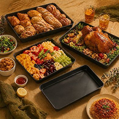 4 Serving Trays for Entertaining Reusable Plastic Shatter Resistant Stackable for Parties Kitchen