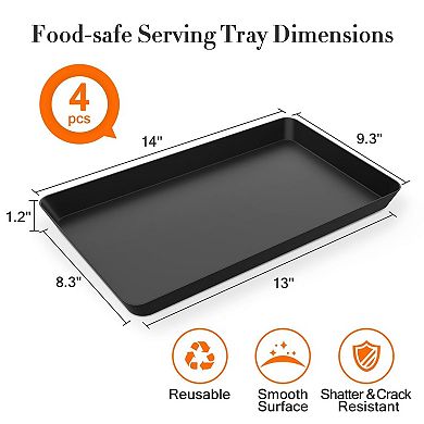 4 Serving Trays for Entertaining Reusable Plastic Shatter Resistant Stackable for Parties Kitchen