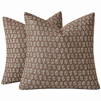 Set Of 2 Vintage Floral Throw Pillow Covers Cotton Polyester Neutral Farmhouse Boho Decor For Sofa