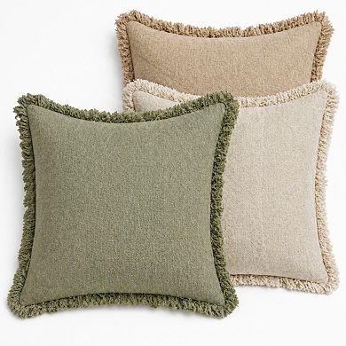 Decorative Throw Pillow Covers Neutral Linen Fringe Boho Farmhouse Set Of 2 For Couch Sofa Bed Home