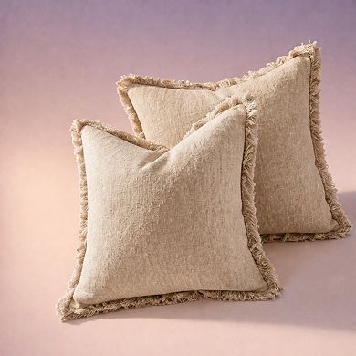 Decorative Throw Pillow Covers Neutral Linen Fringe Boho Farmhouse Set Of 2 For Couch Sofa Bed Home