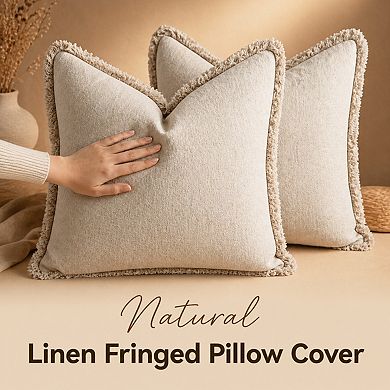 Decorative Throw Pillow Covers Neutral Linen Fringe Boho Farmhouse Set Of 2 For Couch Sofa Bed Home