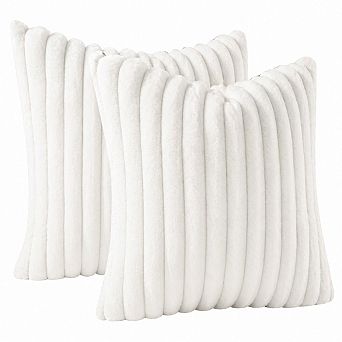 Faux Plush Throw Pillow Covers Set of 2 Luxury Soft Fluffy Striped Decorative for Sofa Couch Living