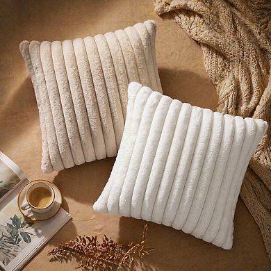 Faux Plush Throw Pillow Covers Set of 2 Luxury Soft Fluffy Striped Decorative for Sofa Couch Living