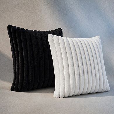 Faux Plush Throw Pillow Covers Set of 2 Luxury Soft Fluffy Striped Decorative for Sofa Couch Living