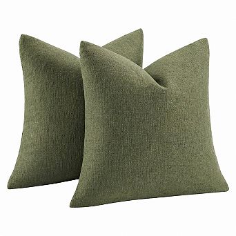 Olive Green 18x18 Chenille Pillow Covers Set of 2 Decorative Throw for Sofa Living Room Bed