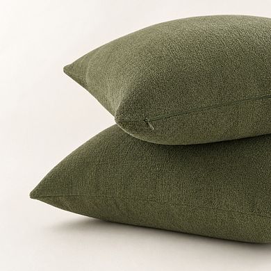 Olive Green 18x18 Chenille Pillow Covers Set of 2 Decorative Throw for Sofa Living Room Bed